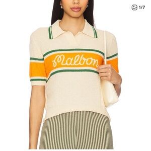 Malbon Women's Cream, Orange, and Green Sweater